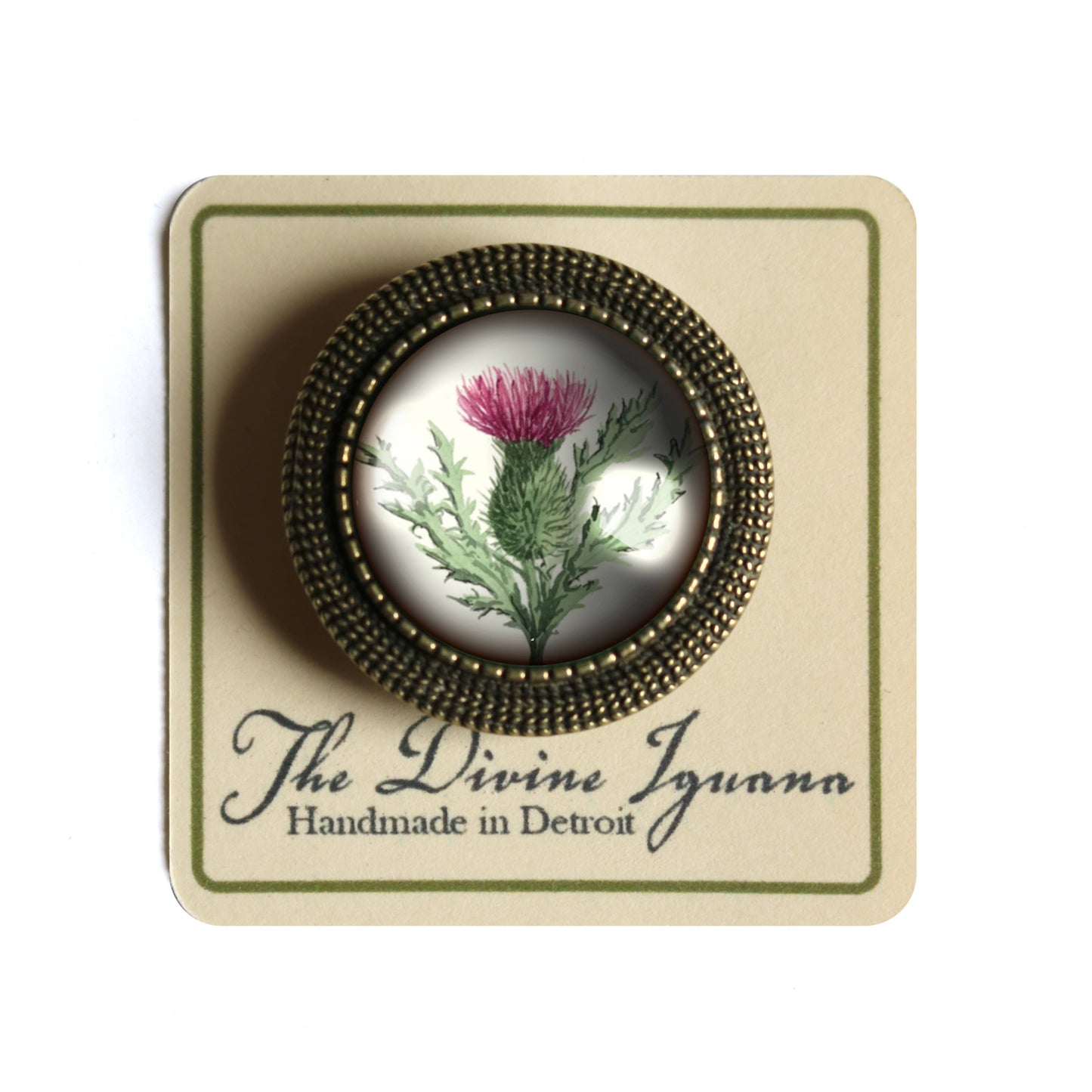 Scottish Thistle Glass Cabochon Brooch