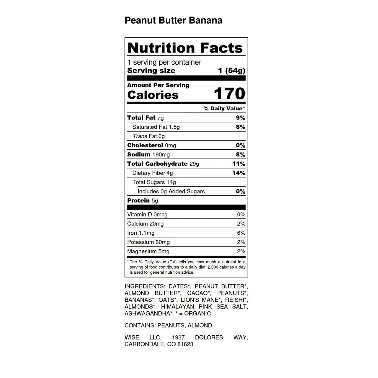 Wise Peanut Banana Adaptogen Mushroom Nutrition Bar