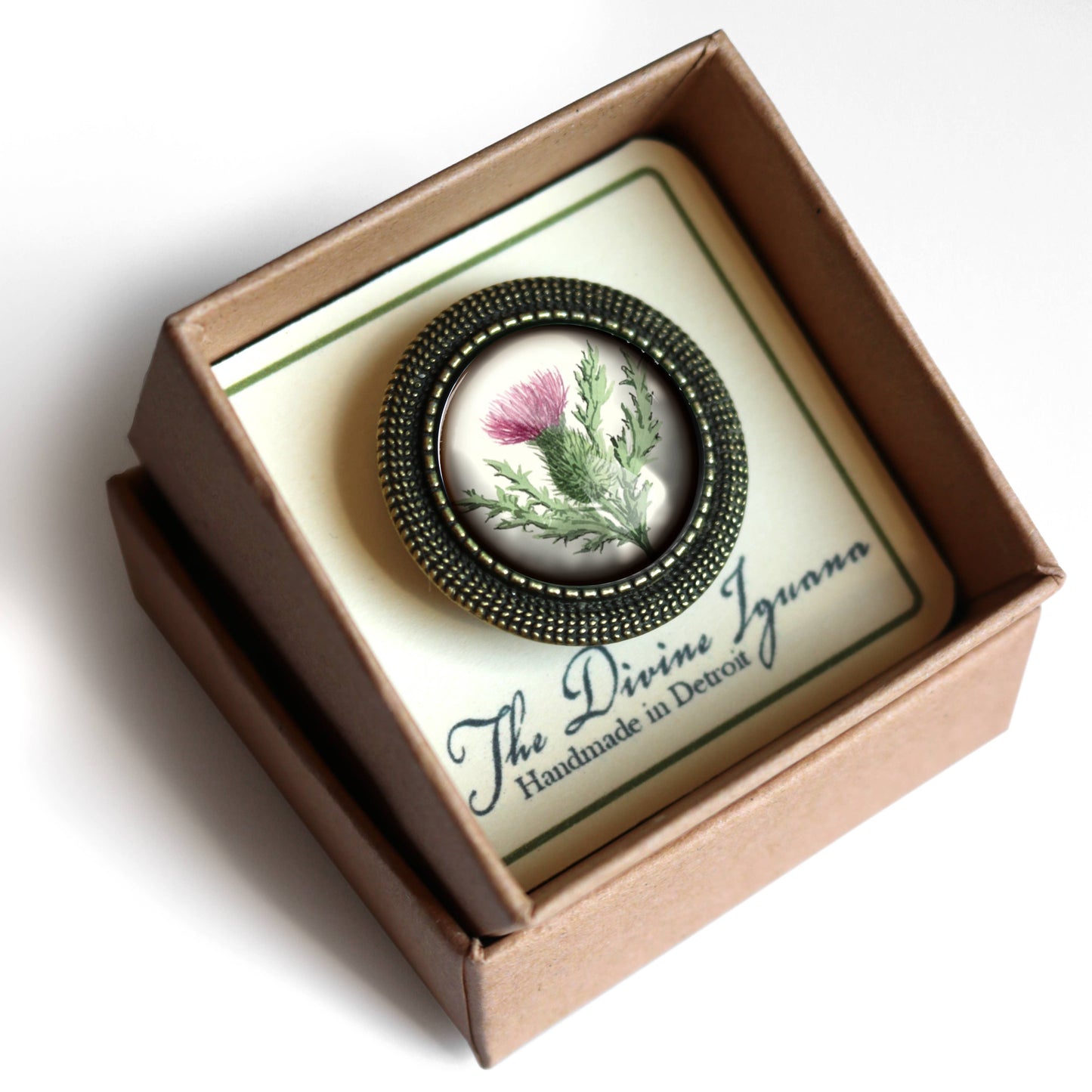 Scottish Thistle Glass Cabochon Brooch