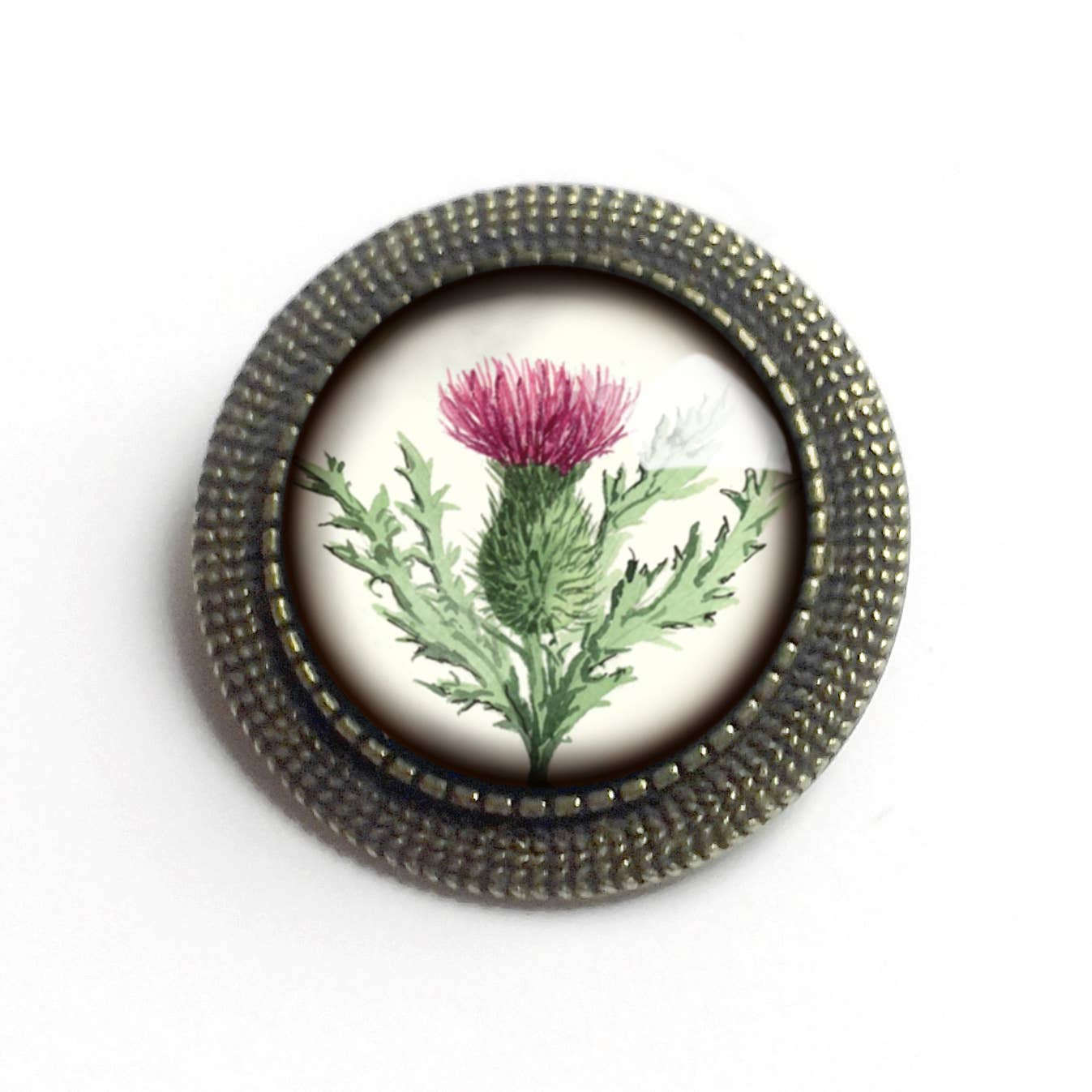 Scottish Thistle Glass Cabochon Brooch