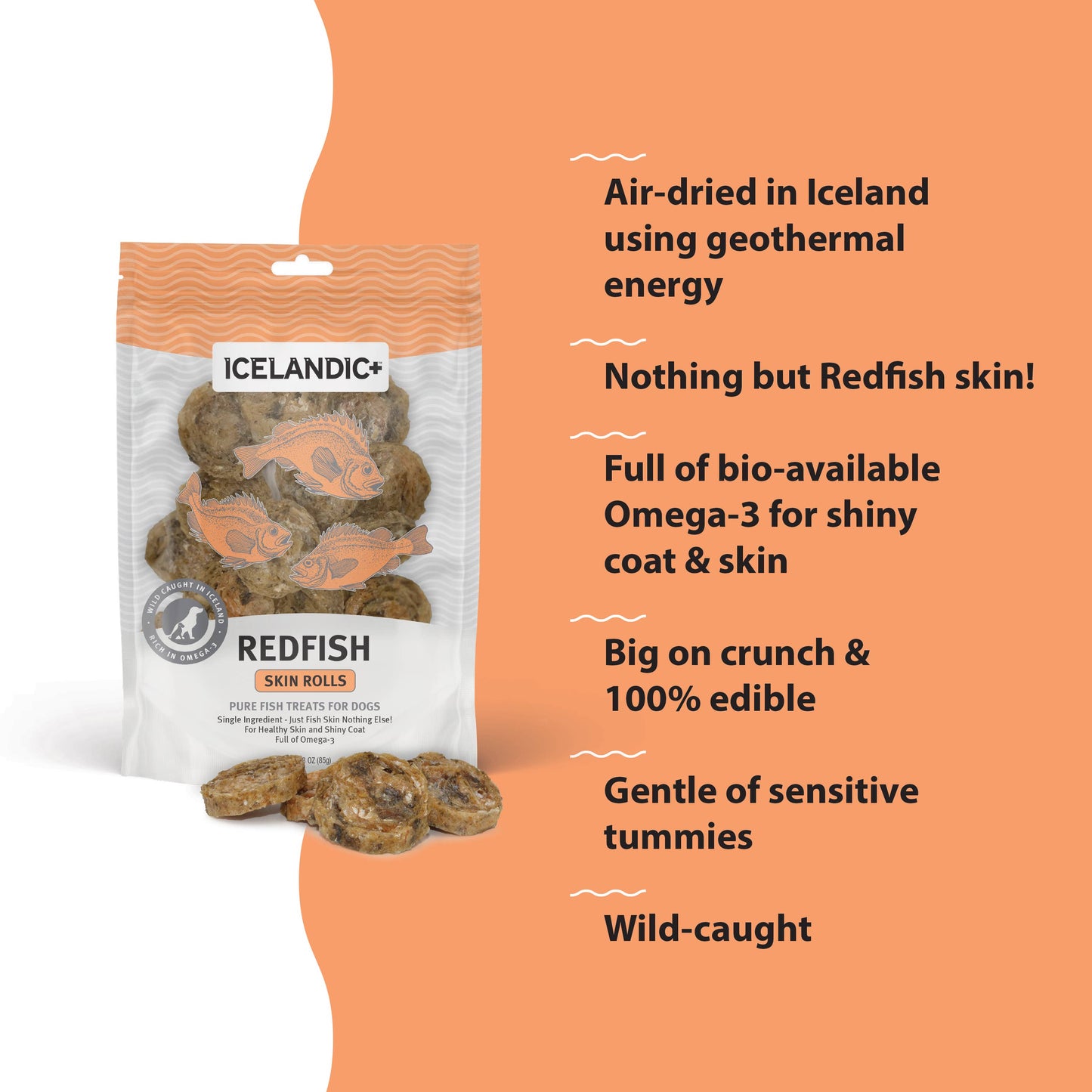 Icelandic+ Redfish Skin Rolls Dog Treat 3-oz Bag