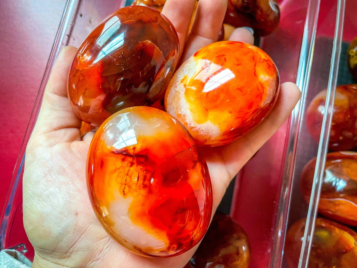 Palm Stone, Carnelian Crystal