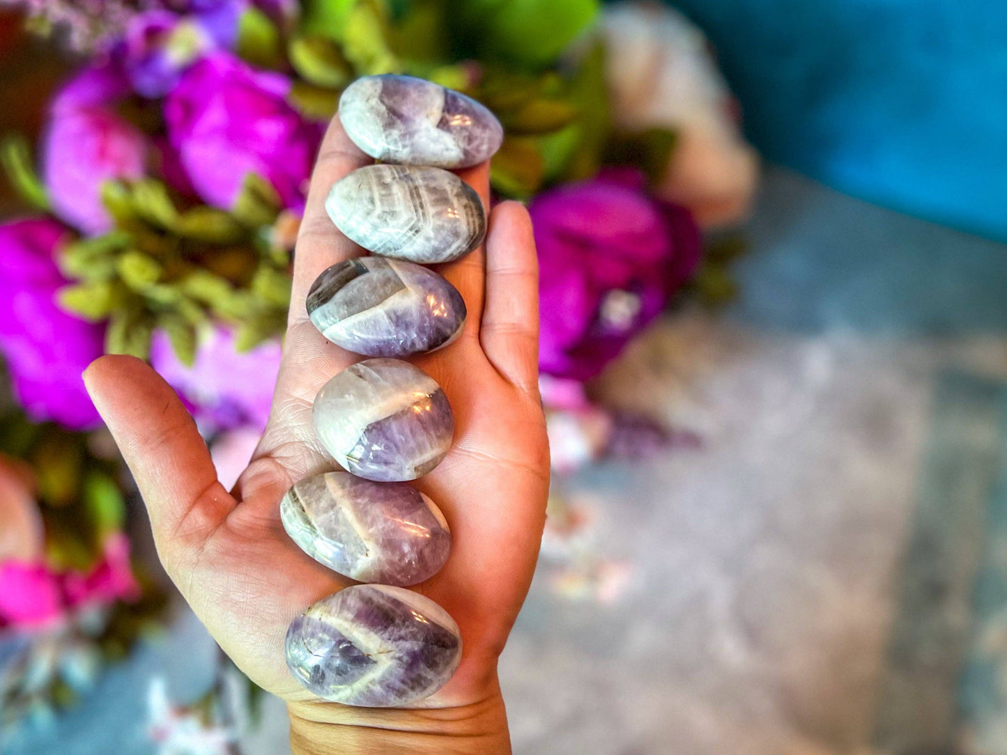 Palm stone, Dream Amethyst, Polished Chevron Amethyst