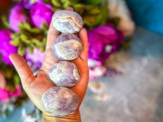 Palm stone, Dream Amethyst, Polished Chevron Amethyst