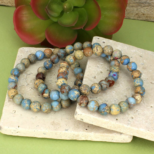 Bracelet Set, Blue Jasper Genuine Stone Stretch