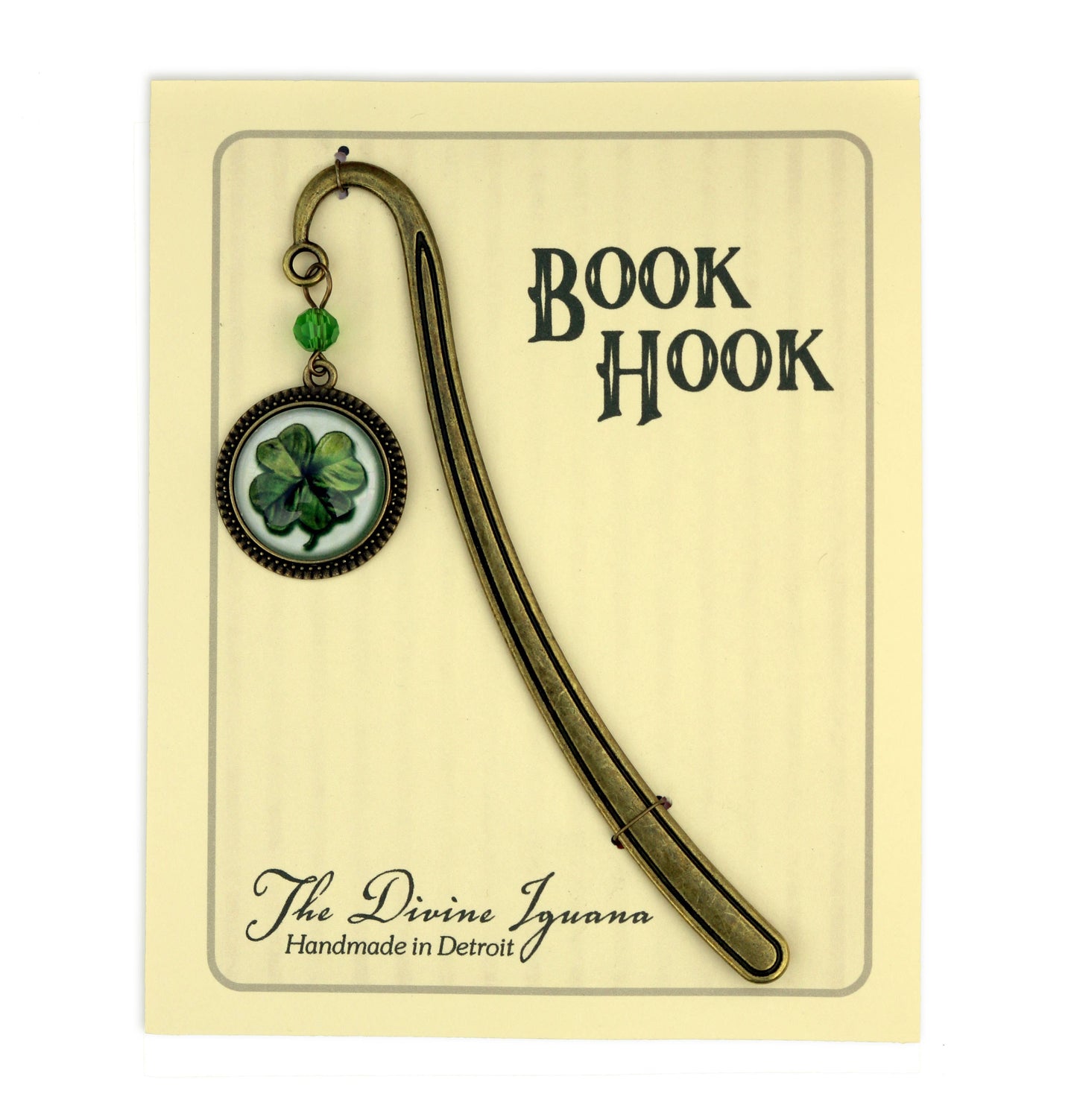 Shamrock or Four Leaf Clover Irish Bronze and Glass Bookmark