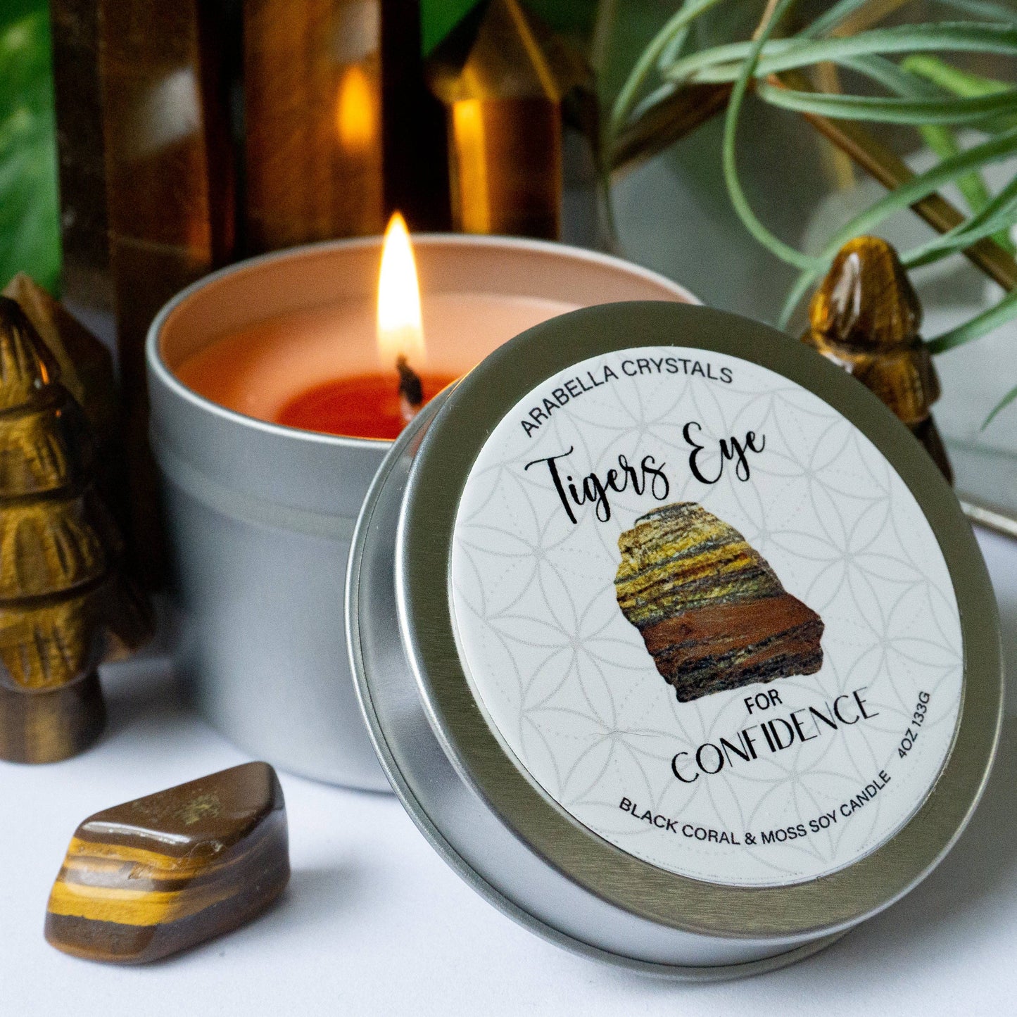 Candle Tin, Tigers Eye Crystal