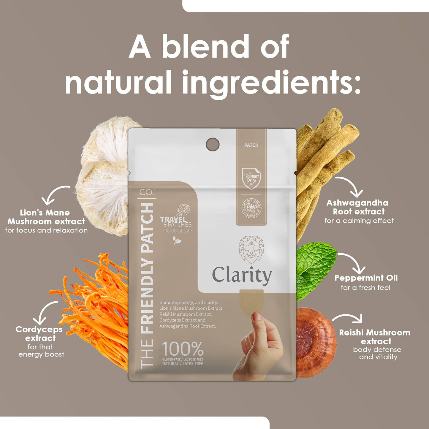 Patch Clarity –  Lions Mane Mushroom, Reishi Mushroom, Cordyceps