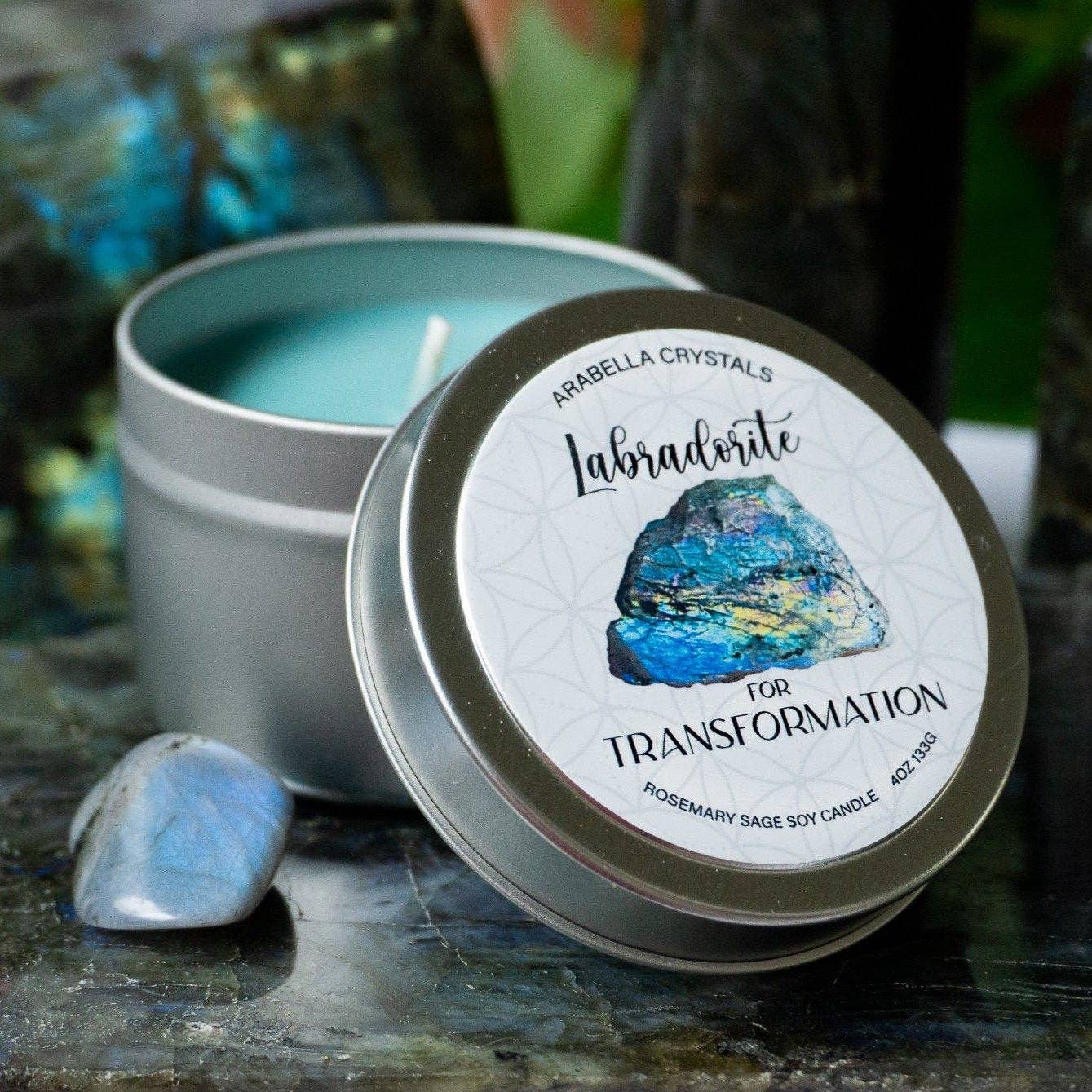 Candle Tin, Labradorite Crystal