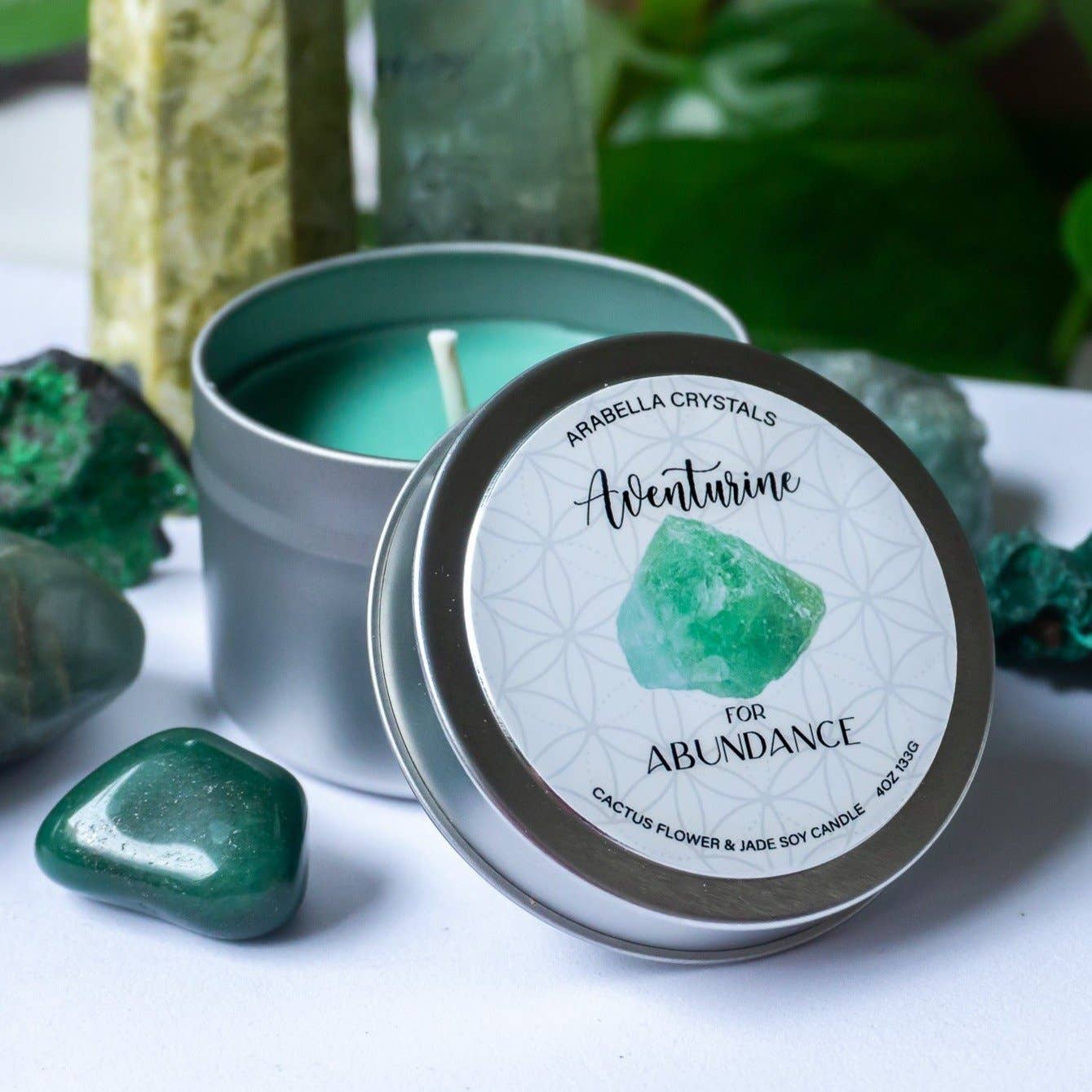 Candle Tin, Aventurine Crystal