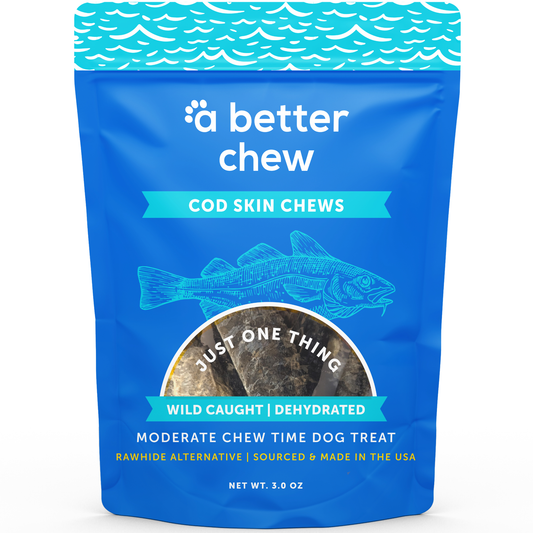 Dog Treats, Wild Caught Cod Skin Chews- Natural Alternative to Rawhides - Long Lasting