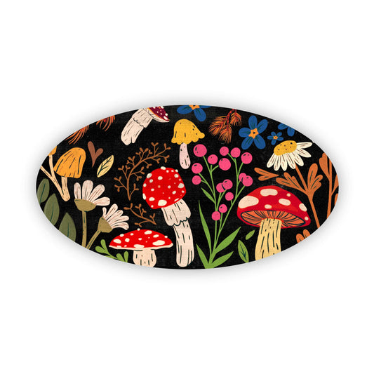 Sticker, Mushroom and Flowers Black Pattern