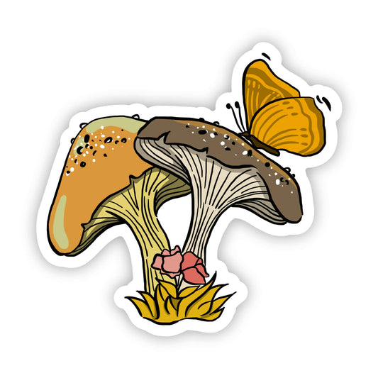 Sticker Floral Mushrooms with Butterfly