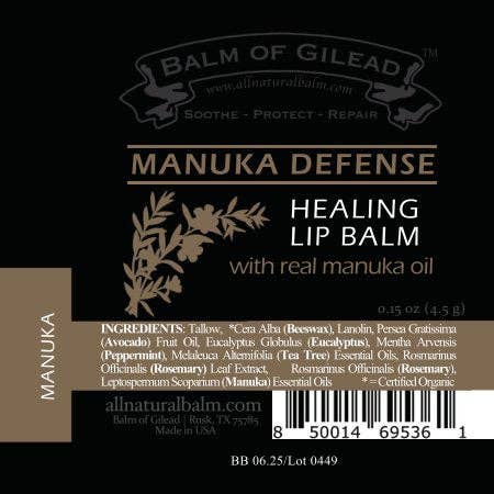 Lip Balm, Manuka Defense Healing, .15 oz Tube