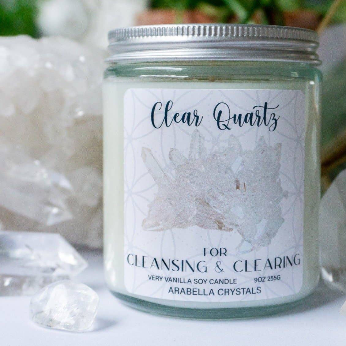 Candle Jar, Clear Quartz Crystal