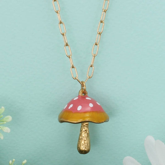 Necklace, Fantasy Forest Pink Mushroom