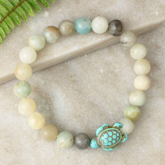 Swimming Sea Turtle Amazonite Bead Bracelet