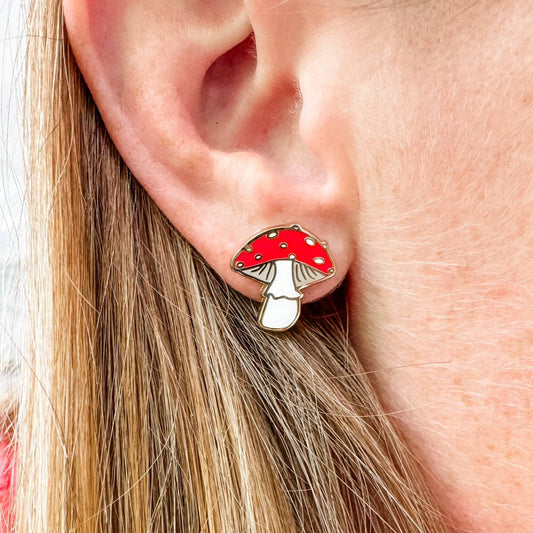 Earrings, Mushroom - 22k Gold Plated Studs