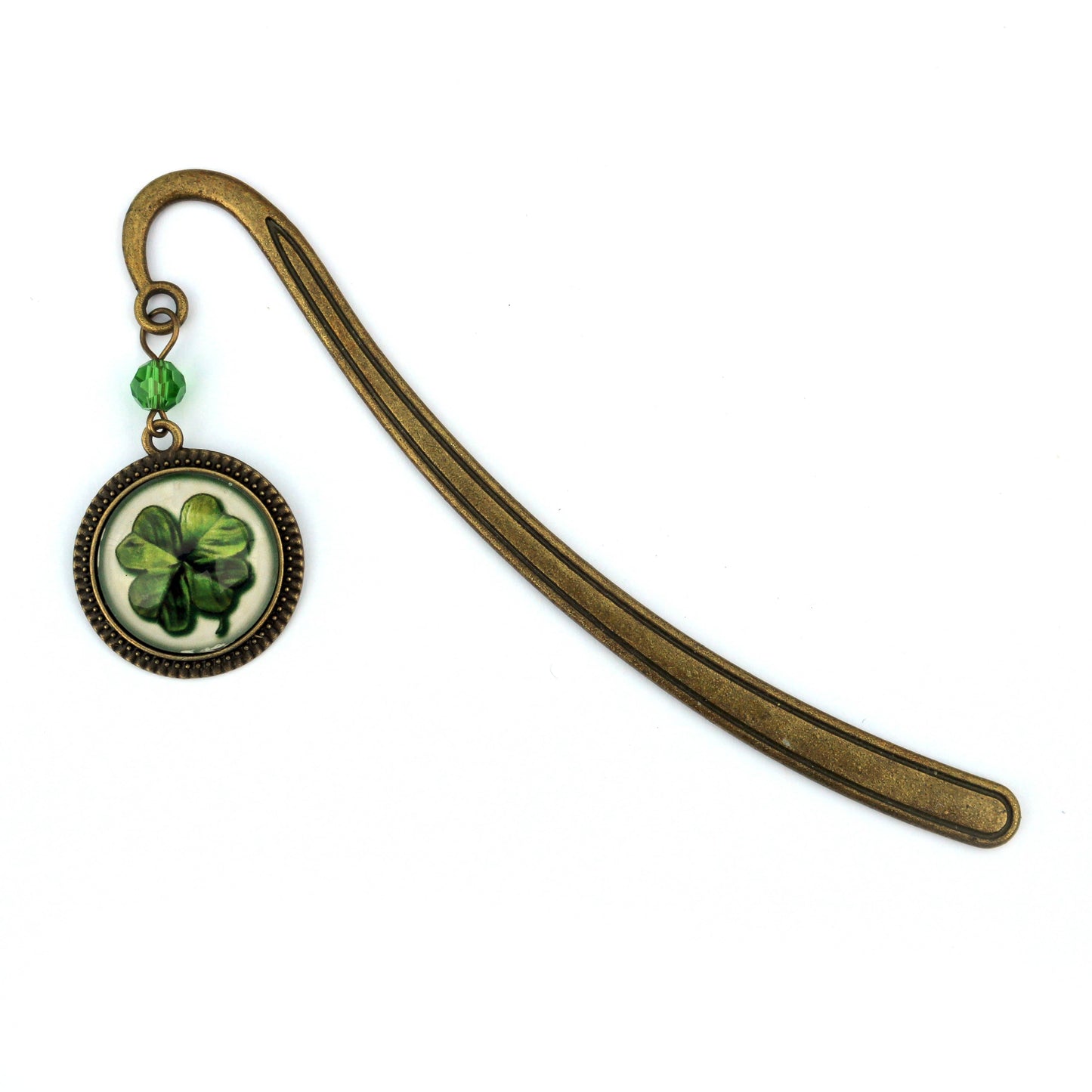 Shamrock or Four Leaf Clover Irish Bronze and Glass Bookmark