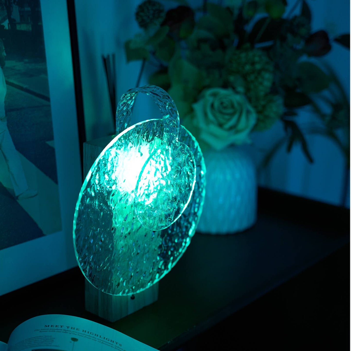 Table Lamp, Rechargeable RGB Rotating Crystal Projection