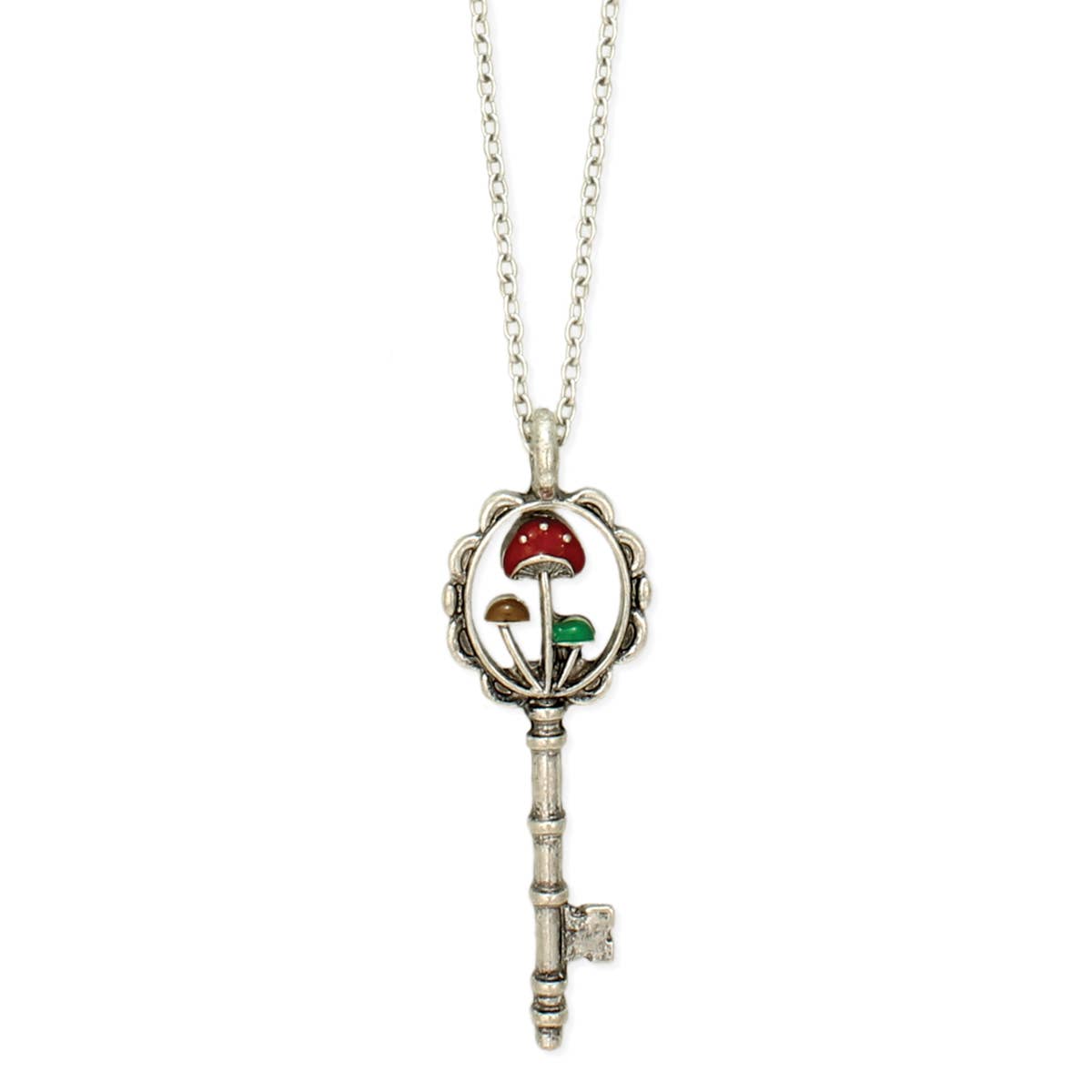Necklace,Secret Garden Silver Mushroom Key
