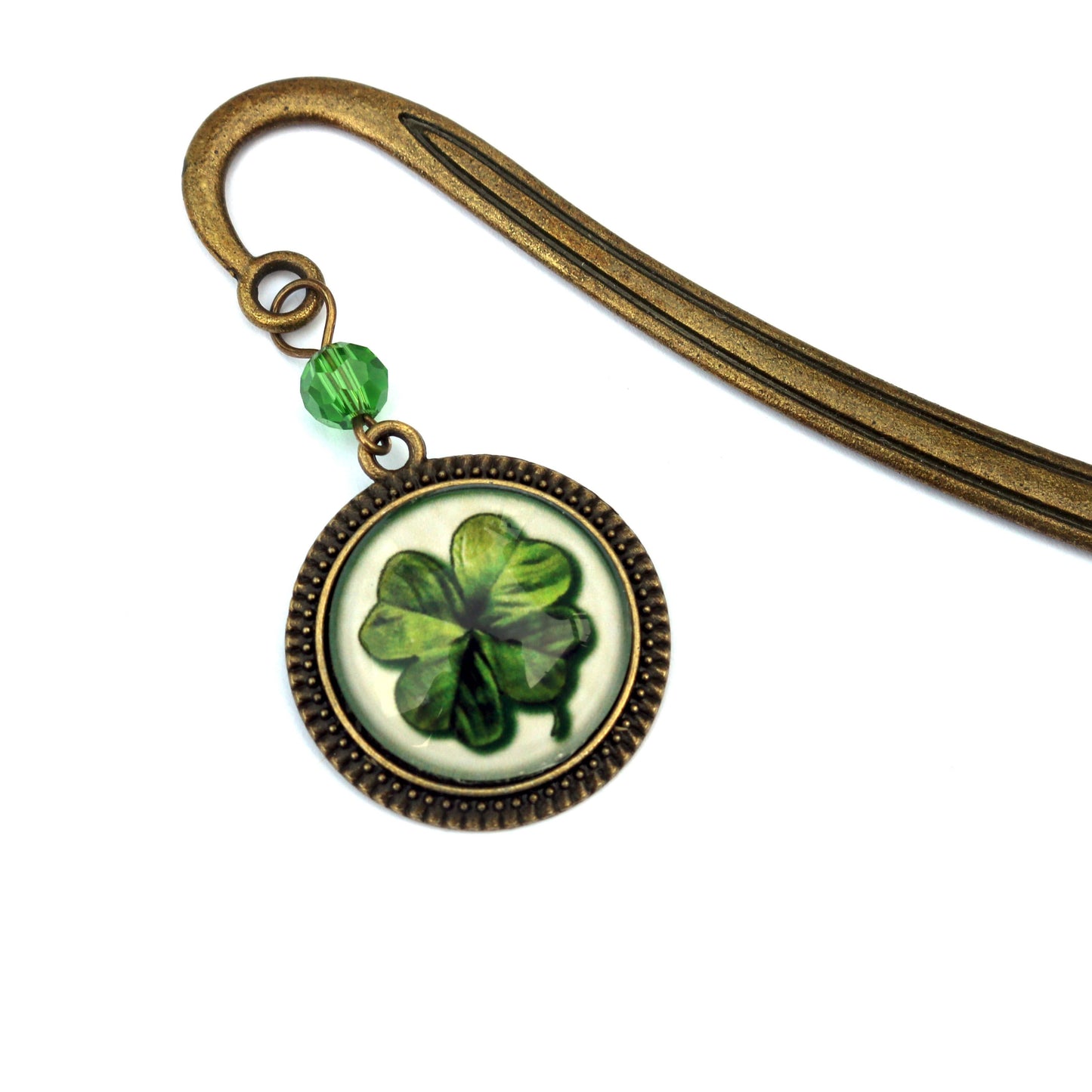 Shamrock or Four Leaf Clover Irish Bronze and Glass Bookmark