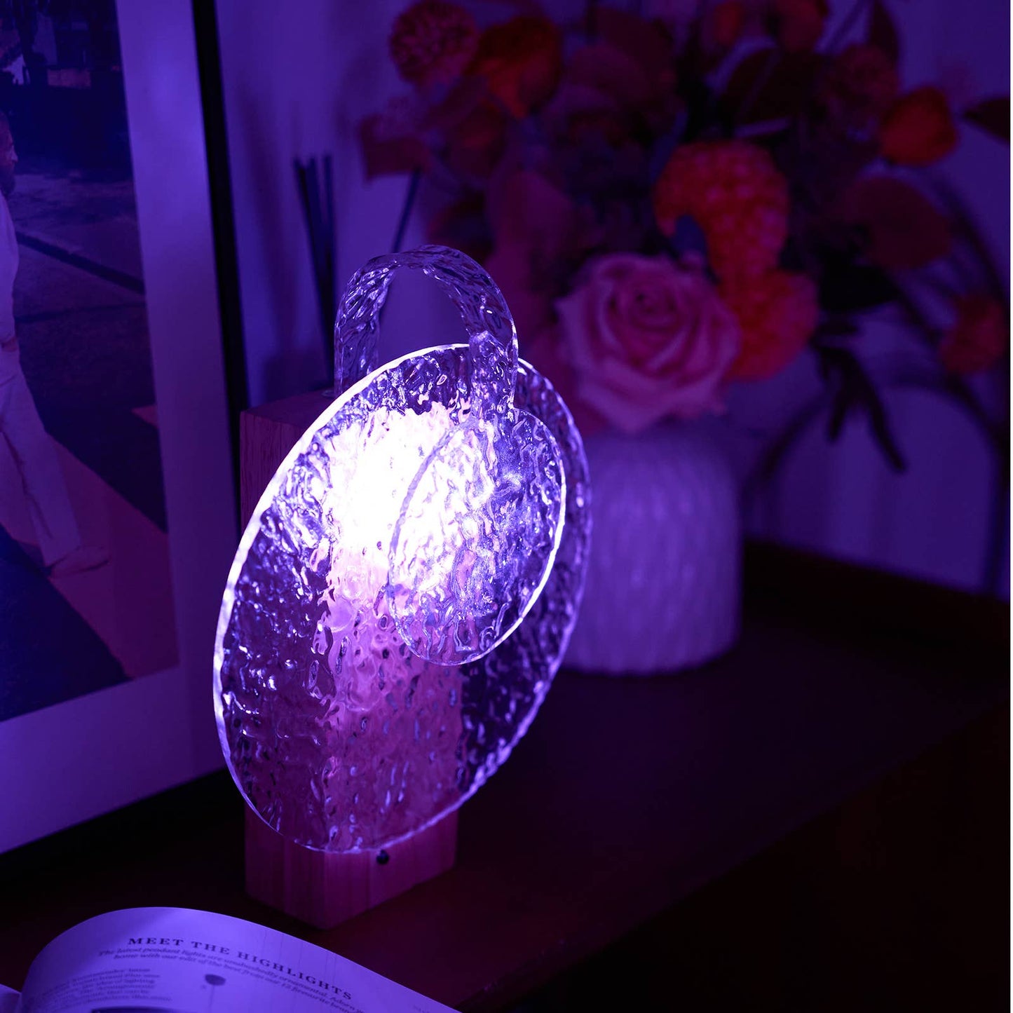 Table Lamp, Rechargeable RGB Rotating Crystal Projection