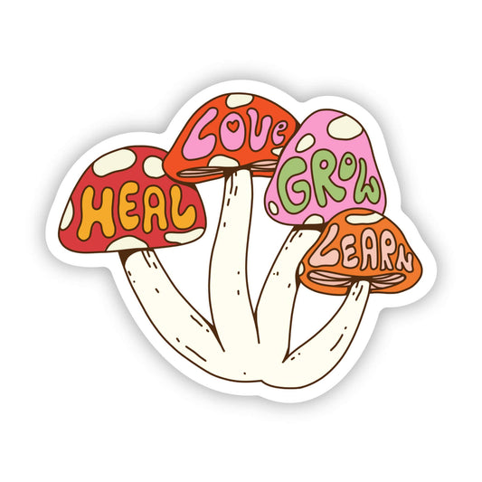 Sticker "Heal, Love, Grow, Learn" Mushroom