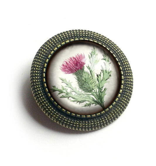 Scottish Thistle Glass Cabochon Brooch