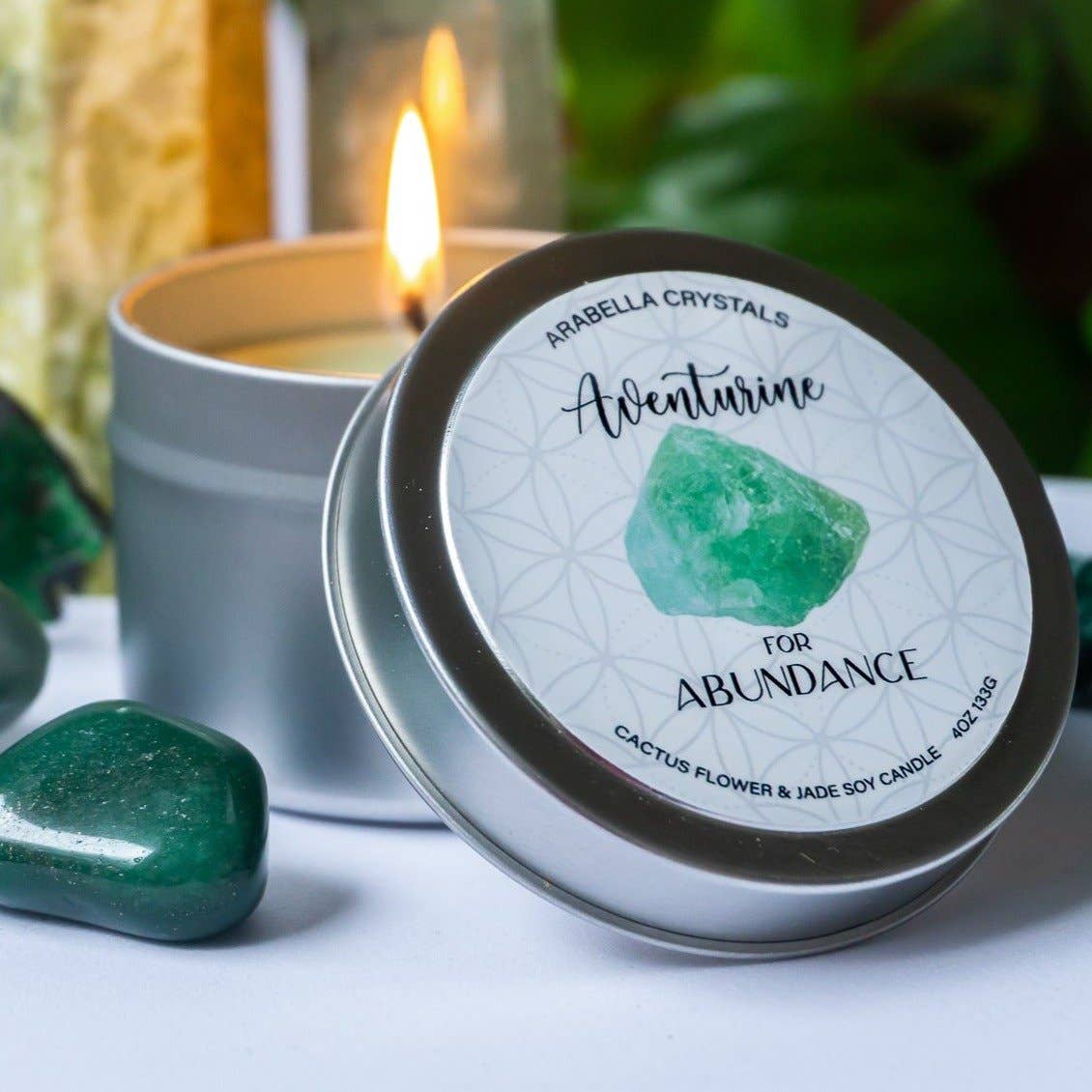 Candle Tin, Aventurine Crystal